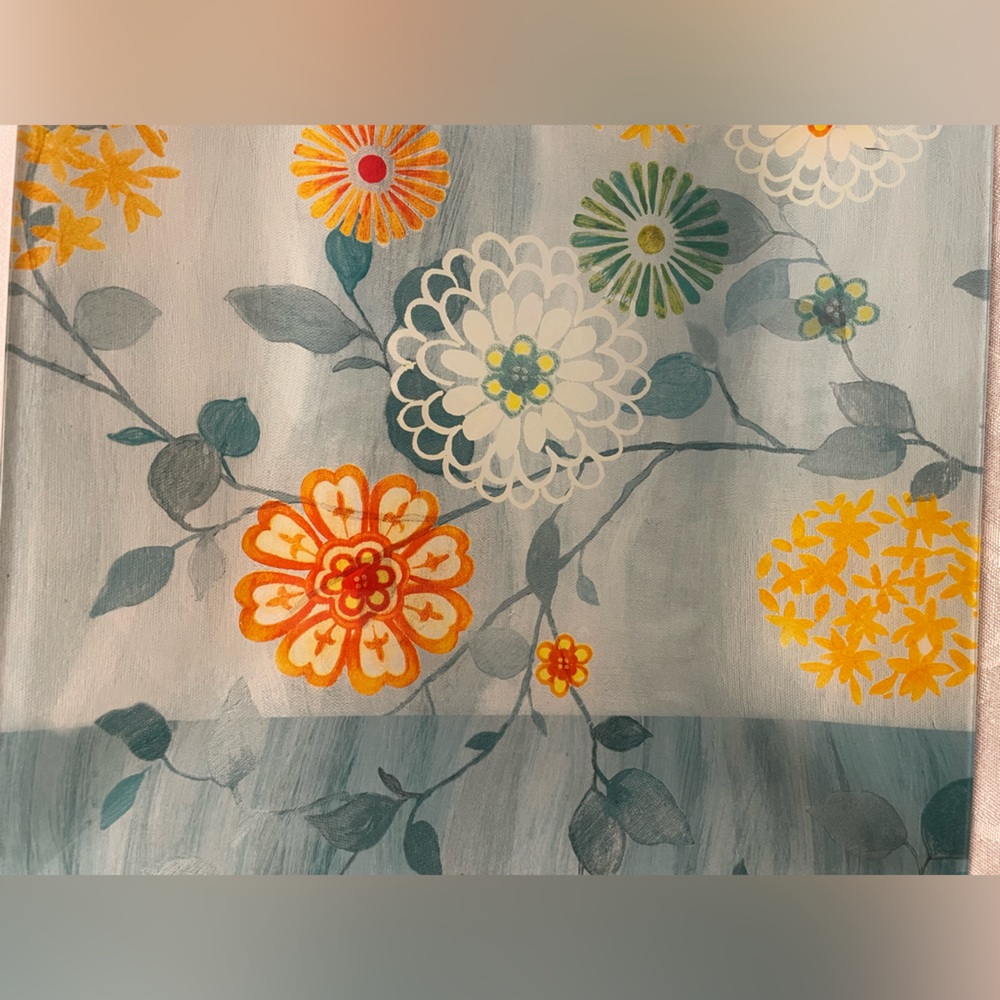 Cynthia Coulter Spring Floral Green & Orange Glass Serving Platter